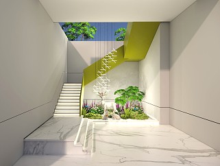 現代簡約風格旋轉樓梯景觀植物小品室內旱景鹿子兔子su模型