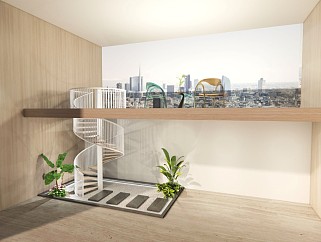 現代風格旋轉樓梯景觀植物小品室內旱景su模型