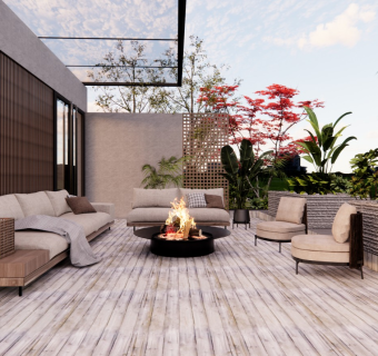 现代新中式风格别墅庭院花园露台花园su模型