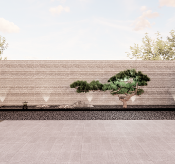 现代新中式风格庭院景观小品水景植物su模型