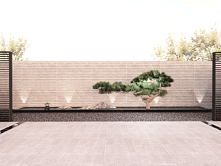 现代新中式风格庭院景观小品水景植物su模型