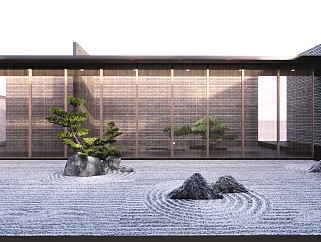 新中式风格别墅庭院植物景观小品