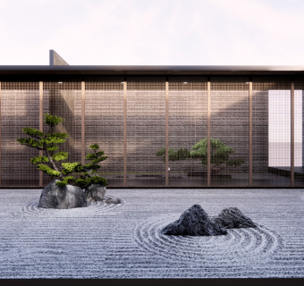 新中式风格别墅庭院植物景观小品