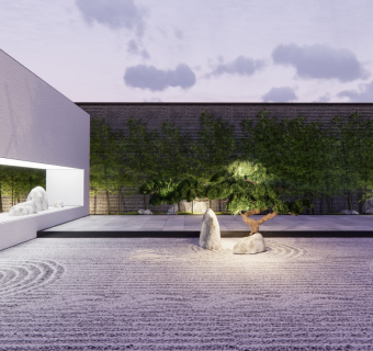 新中式风格别墅庭院植物景观小品su模型