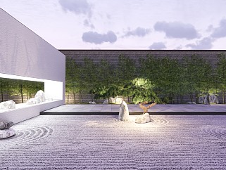 新中式风格别墅庭院植物景观小品su模型