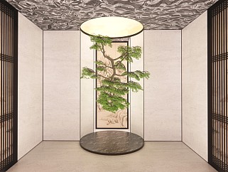 现代新中式风格室内植物景观小品su模型
