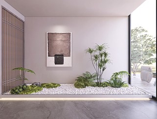 现代新中式风格<em>景观小品室内</em>旱景观植物su模型