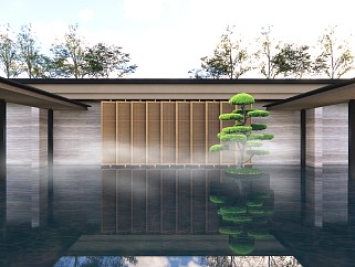 现代新中式风格别墅景观水景庭院su模型