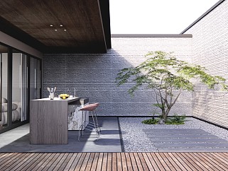 现代新中式风格别墅庭院景观花园小品su模型