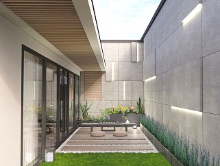 现代新中式风格别墅庭院景观花园天井su模型
