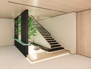现代别墅旋转玻璃扶手楼梯室内景观小品su模型