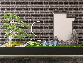 现代新中式风格庭院景观<em>小品室内</em>旱景su模型