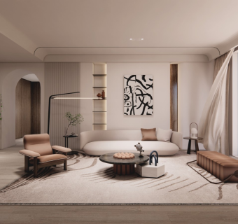 现代侘寂风格客厅su模型