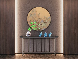 现代新中式端景景观小品室内装饰挂画su模型