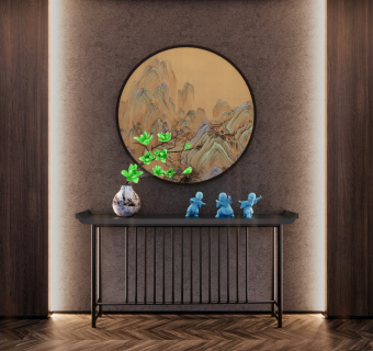 现代新中式端景景观小品室内装饰挂画su模型
