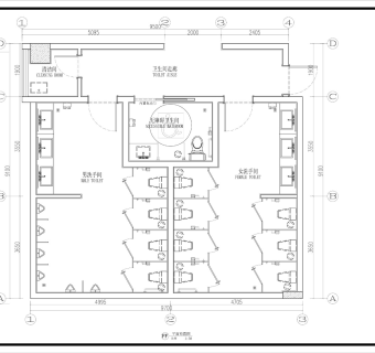 现代风格会所酒店办公空间公共卫生间CAD施工图