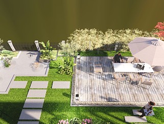 现代新中式风格别墅庭院花园su模型