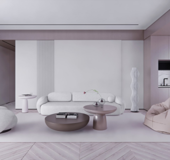 现代奶油风客厅_沙发茶几组合