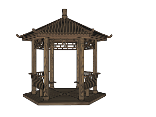 现代中式碳化木竹节瓦凉亭SU模型下载