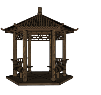 现代中式碳化木竹节瓦凉亭SU模型下载