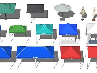 现代户外遮阳伞遮阳棚SU模型