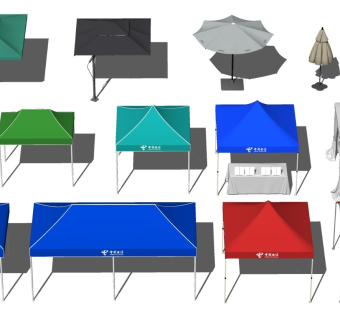 现代户外遮阳伞遮阳棚SU模型