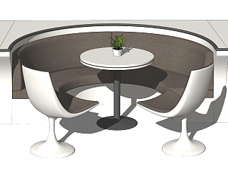 <em>现代弧形</em>卡座<em>沙发</em>餐厅桌椅SU模型