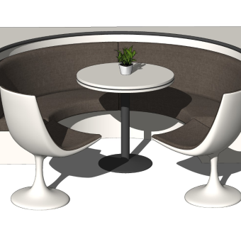 现代弧形卡座沙发餐厅桌椅SU模型