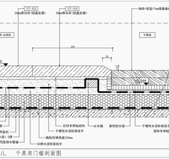 干湿蒸房门槛石节点收口图纸