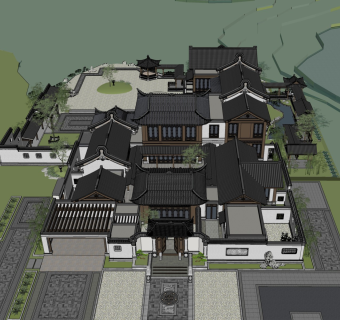 中式风格古典园林建筑   长廊 亭子 中式苏州风格园林  门头 游廊