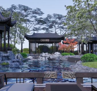 中式水庭院亭廊空间