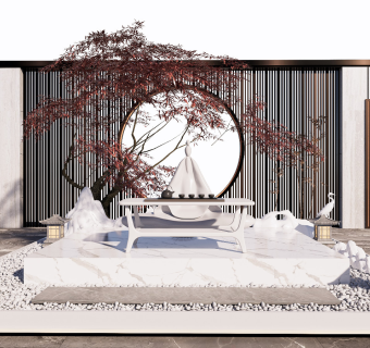 新中式景观小品庭院景观景墙SU模型