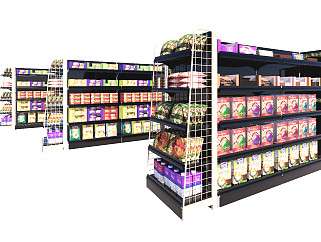 現代超市貨架展架置物架SU模型