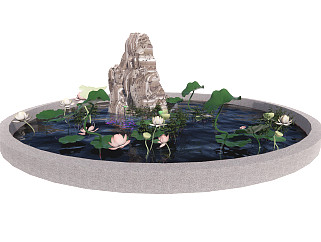 新中式景观小品假山石头<em>荷花</em>植物SU模型
