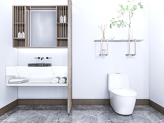 新中式卫生间洗手台卫浴SU模型