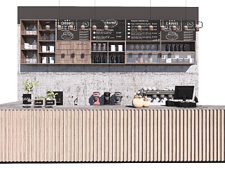 工业风咖啡厅吧台咖啡机收银台操作台奶茶店SU模型