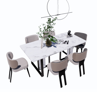 现代餐桌椅组合摆件SU模型
