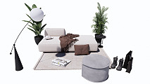 现代休闲沙发组合摆件落地灯SU模型