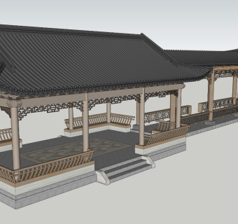 中式建筑长廊SU模型