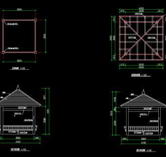 3米X3米四角亭施工图