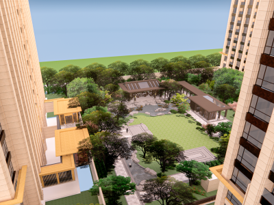 新中式高层小区景观模型