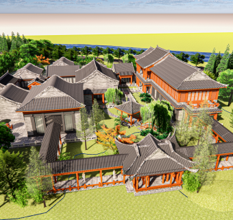 中式别墅合院建筑及景观