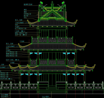 中式仿古三层阁楼建筑全套详图