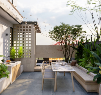 现代庭院景观  花园休闲空间  星空灯  露台景观