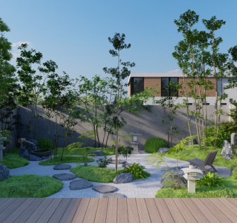 日式庭院花园  杂木庭院  禅意庭院景观 枯山水庭院 景观石 景观灯 水钵