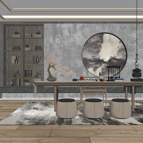 现代中式书房茶室SU模型