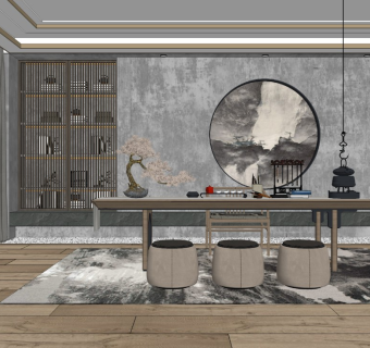 现代中式书房茶室SU模型