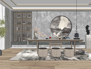 现代中式书房茶室SU模型