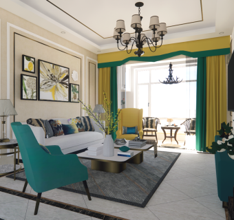 美式客餐厅室内设计su模型