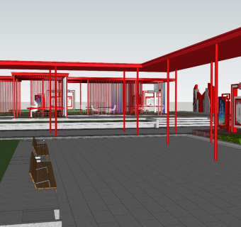 现代红色文化公园 文化长廊 户外廊架 运动公园 阅读廊架 党政宣传牌